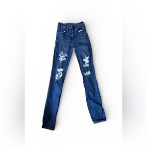 American Eagle Outfitters Dark Blue Distressed Skinny Jeans